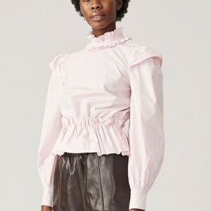 GANNI pink ruffled blouse NWT